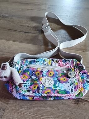 Kipling Floral Canvas Crossbody in Pink, Yellow, Blue and Green